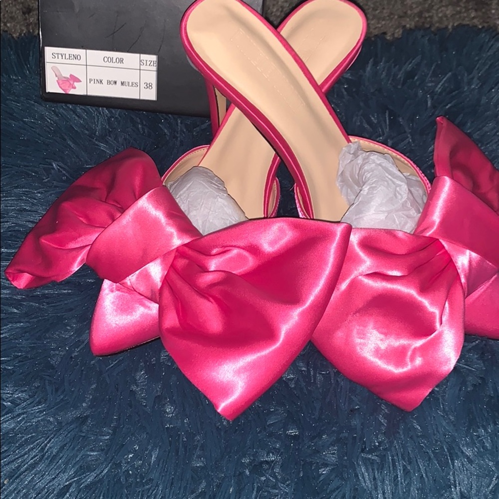 Pink Bow Mules heels